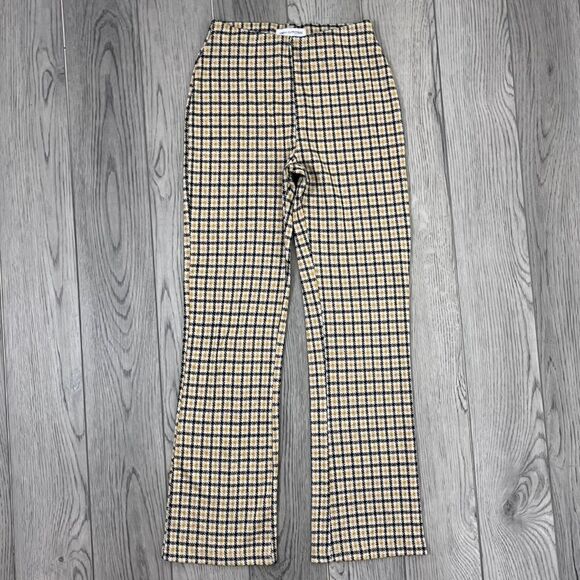 Urban Outfitters Women Size XS Yellow Plaid Pull On Flare Trouser Academia Pants - Picture 6 of 6